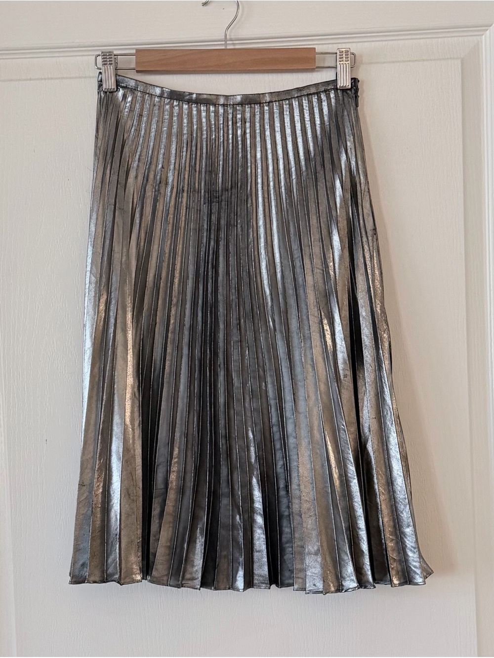 Michael Kors Silver Metallic Pleated Midi Skirt